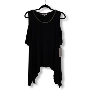 NWT Jennifer Lopez JL Womens Size Large Cold Shoulder Tunic with Beaded Neckline